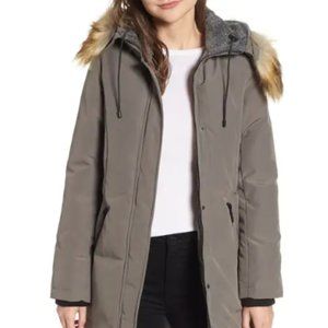 Sam Edelman Faux Fur Trim Down Parka Grey Size S